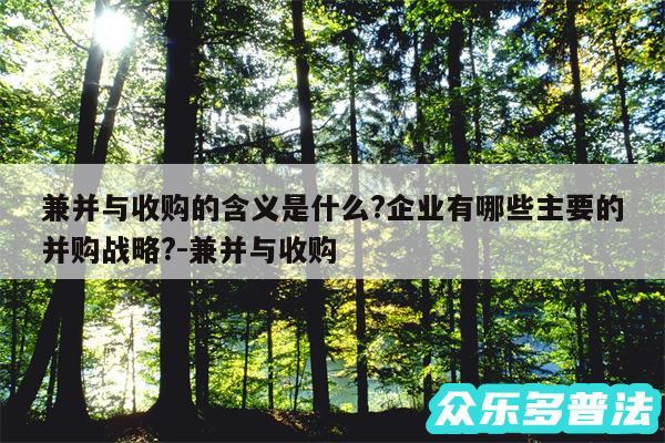 兼并与收购的含义是什么?企业有哪些主要的并购战略?-兼并与收购