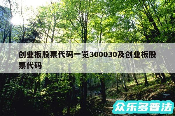 创业板股票代码一览300030及创业板股票代码
