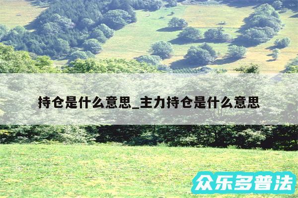 持仓是什么意思_主力持仓是什么意思